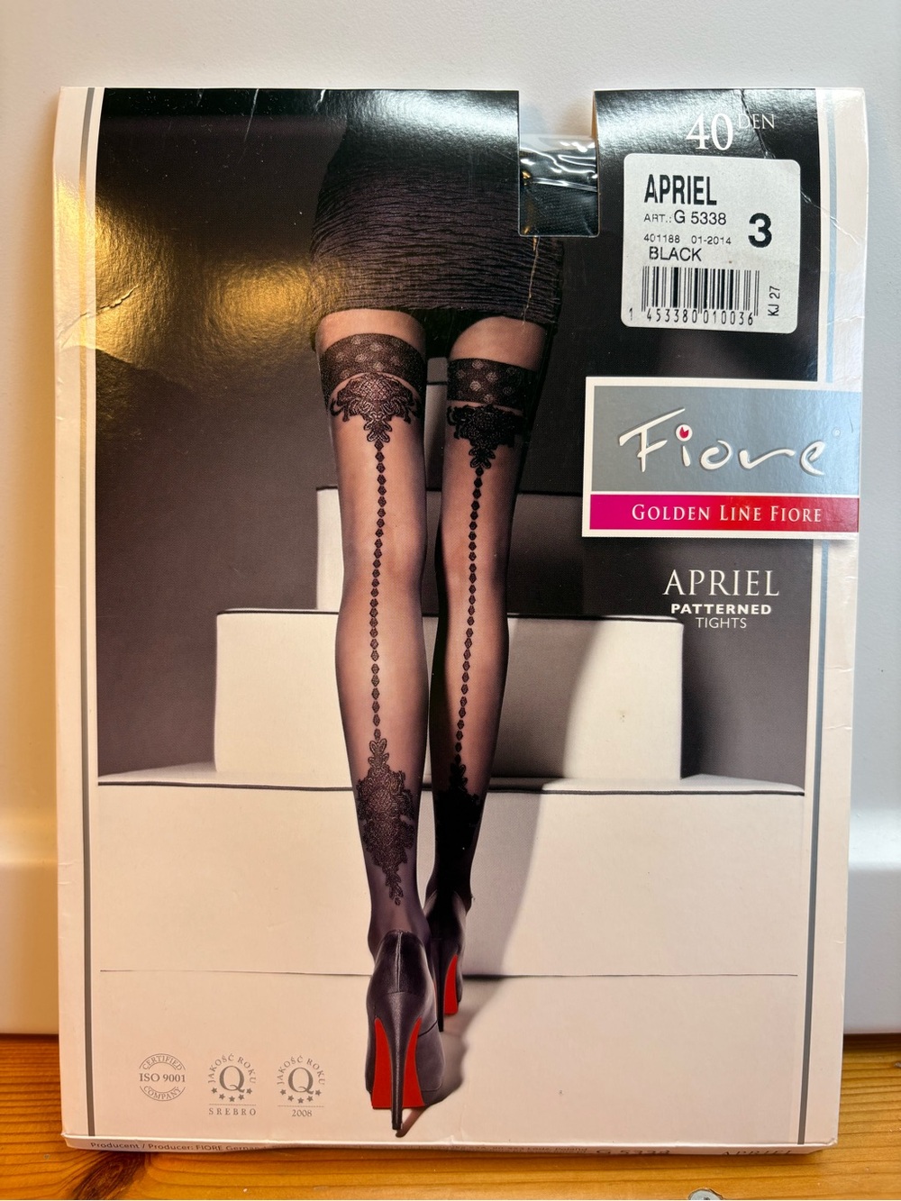 Fiore Apriel Black Patterned Tights Sz 3